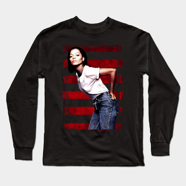 Diana Ross-Vintage Style-Red Stripes Long Sleeve T-Shirt by Mr.FansArt